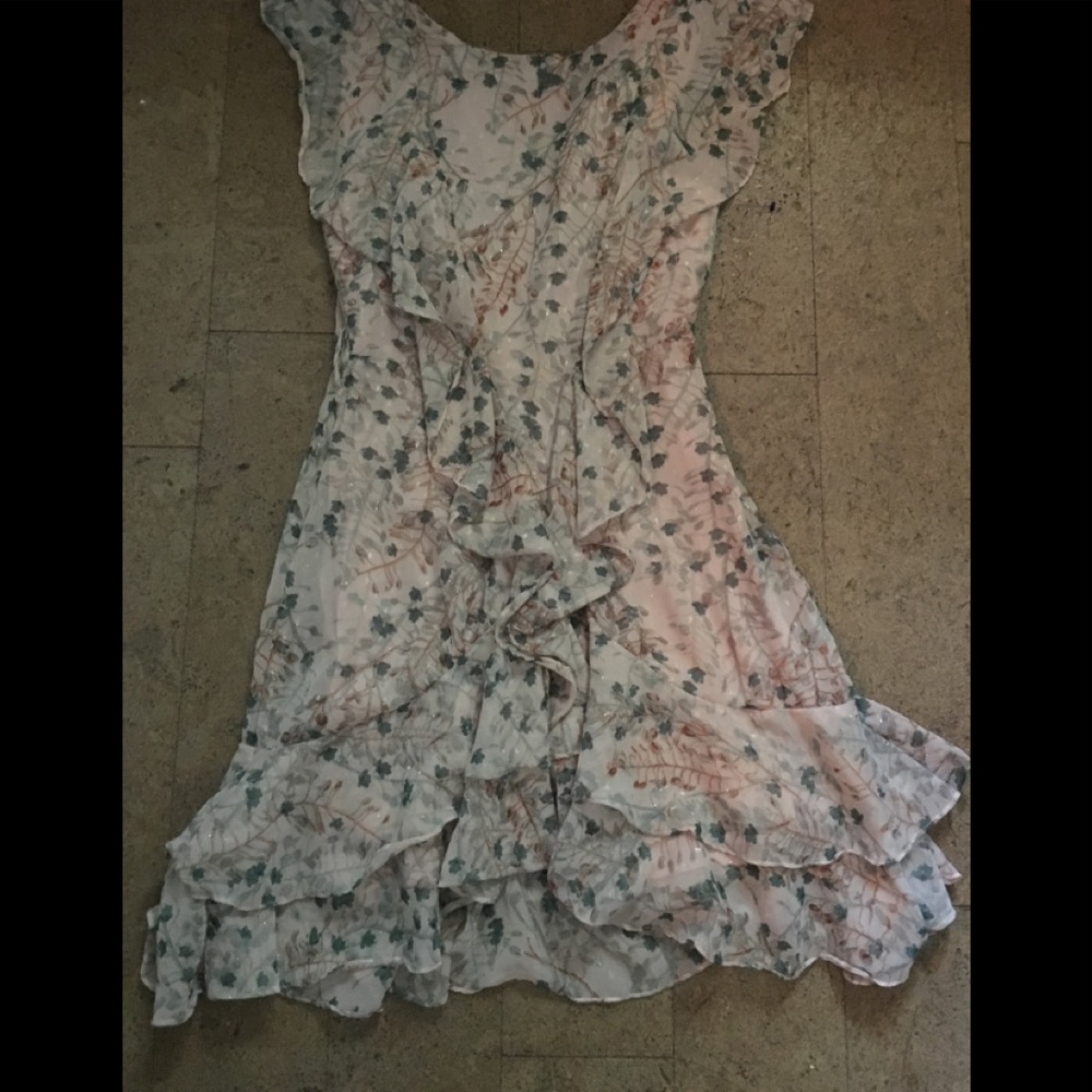 Chelsea & Violet Floral Ruffle Dress - Cream and Green